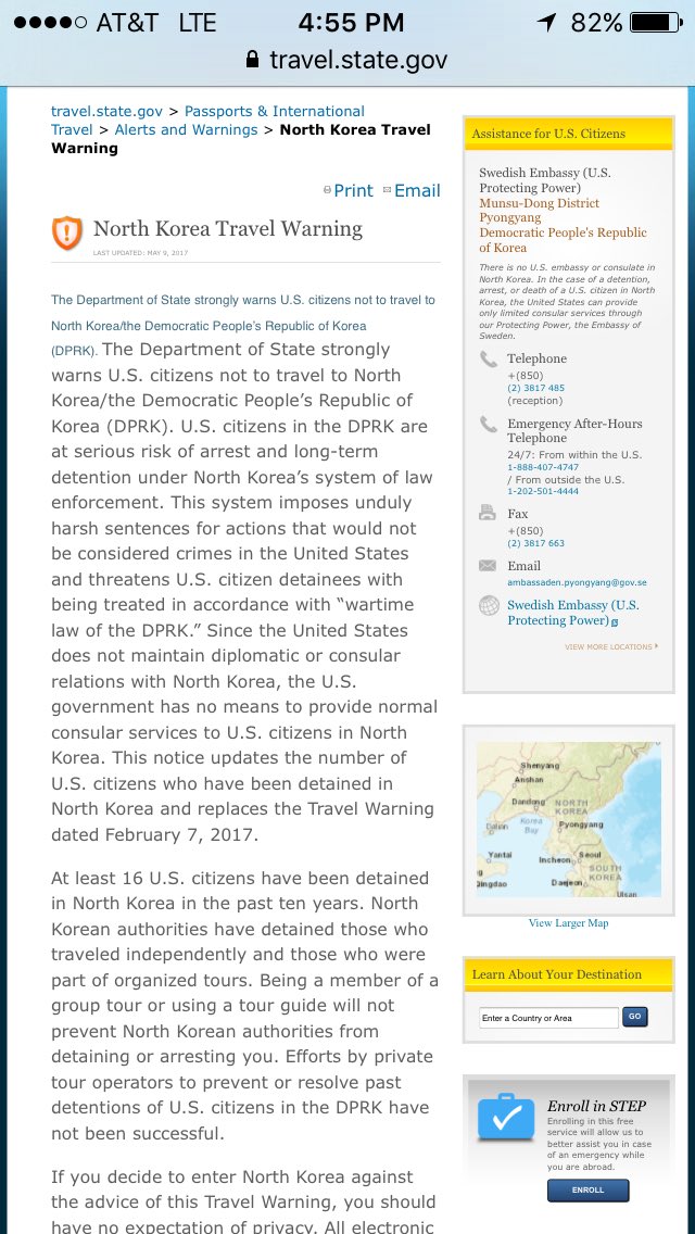 And here it is, the renewed North Korea travel warning from @StateDept