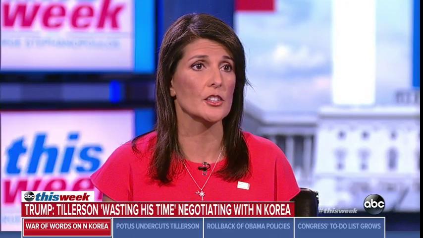 .@GStephanopoulos: If North Korea stops testing, there can be talks?  @nikkihaley: Let's wait and see if they stop testing.  