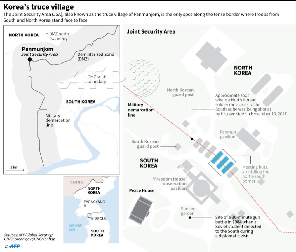 Map of the Joint Security Area in Panmunjom border truce village 