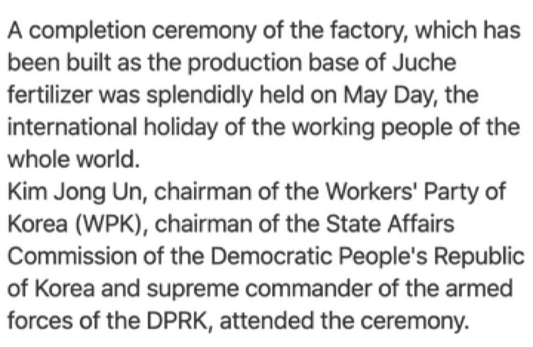 Kim Jong Un reappears to open a fertilizer plant