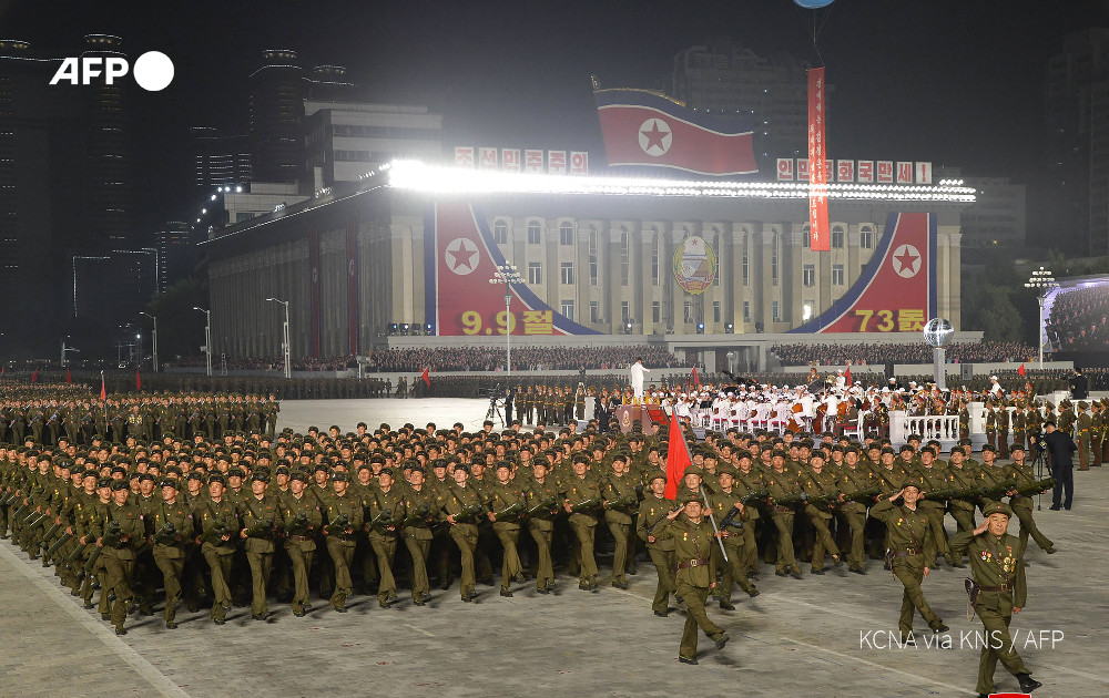 Machines not missiles on show at North Korea parade.  Pyongyang put tractors and fire engines on show rather than the usual tanks and missiles at a parade in the capital marking 73 years since the foundation of the Democratic People's Republic of Korea