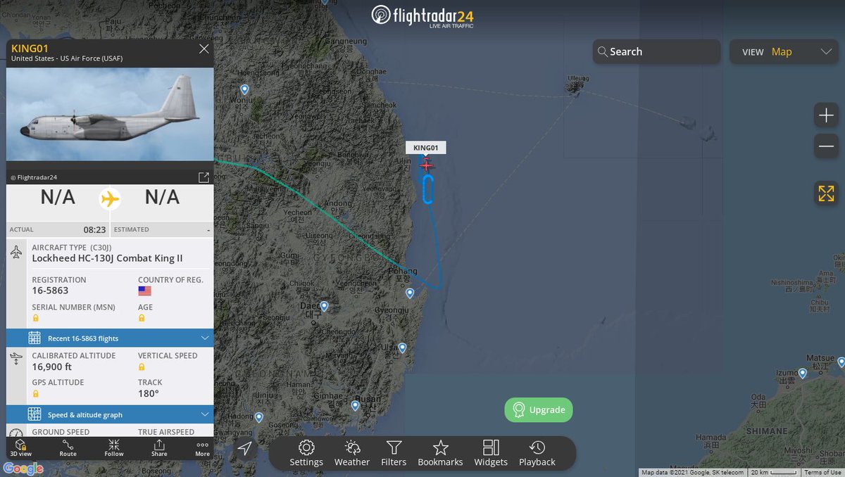 USAF HC-130J Combat King II KING01 orbiting off the coast of South Korea