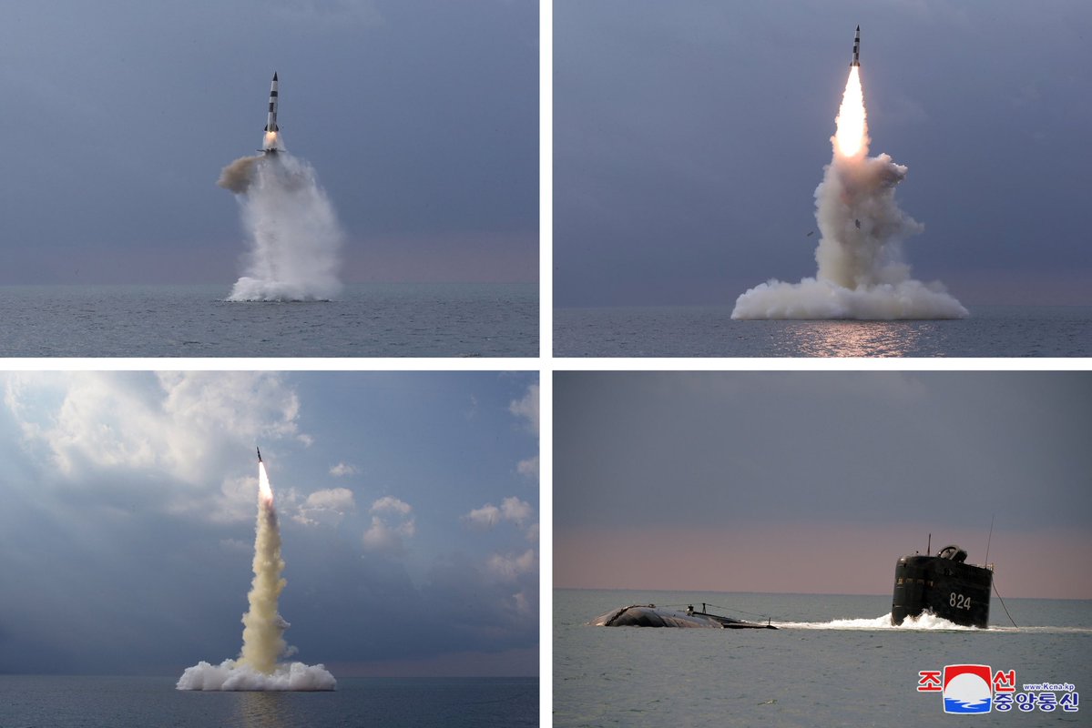 High resolution photos from yesterdays North Korean SLBM launch which was fired from a Gorae-class Submarine out of Sinpo Naval Shipyard