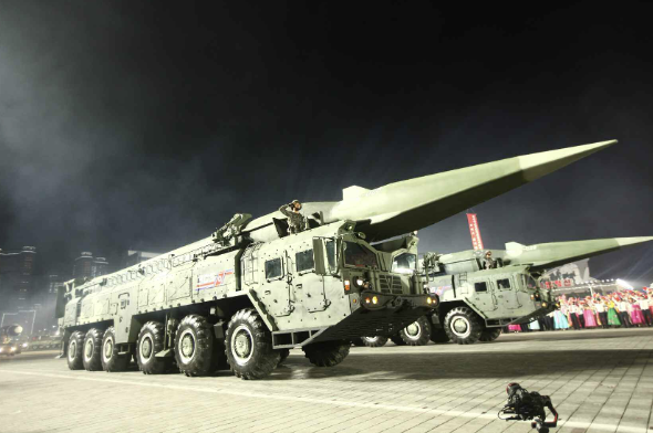 North Korean state-run newspaper Rodong Sinmun publishes first images of the April 25 military parade.   Photos show Kim Jong Un, Hwasong-17 ICBM and other missiles marching through the square