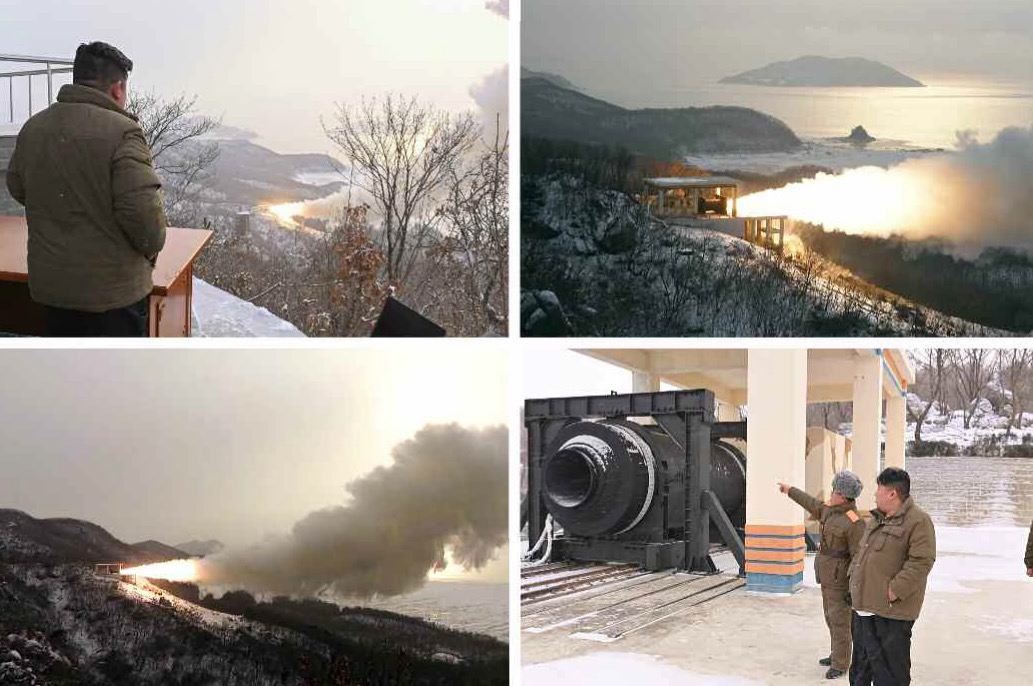 North Korea releases photos of the test at new horizontal engine test facilities at Sohae, part of major upgrades ongoing at the site. The test is part of developing another new-type strategic weapon system, state media said Friday