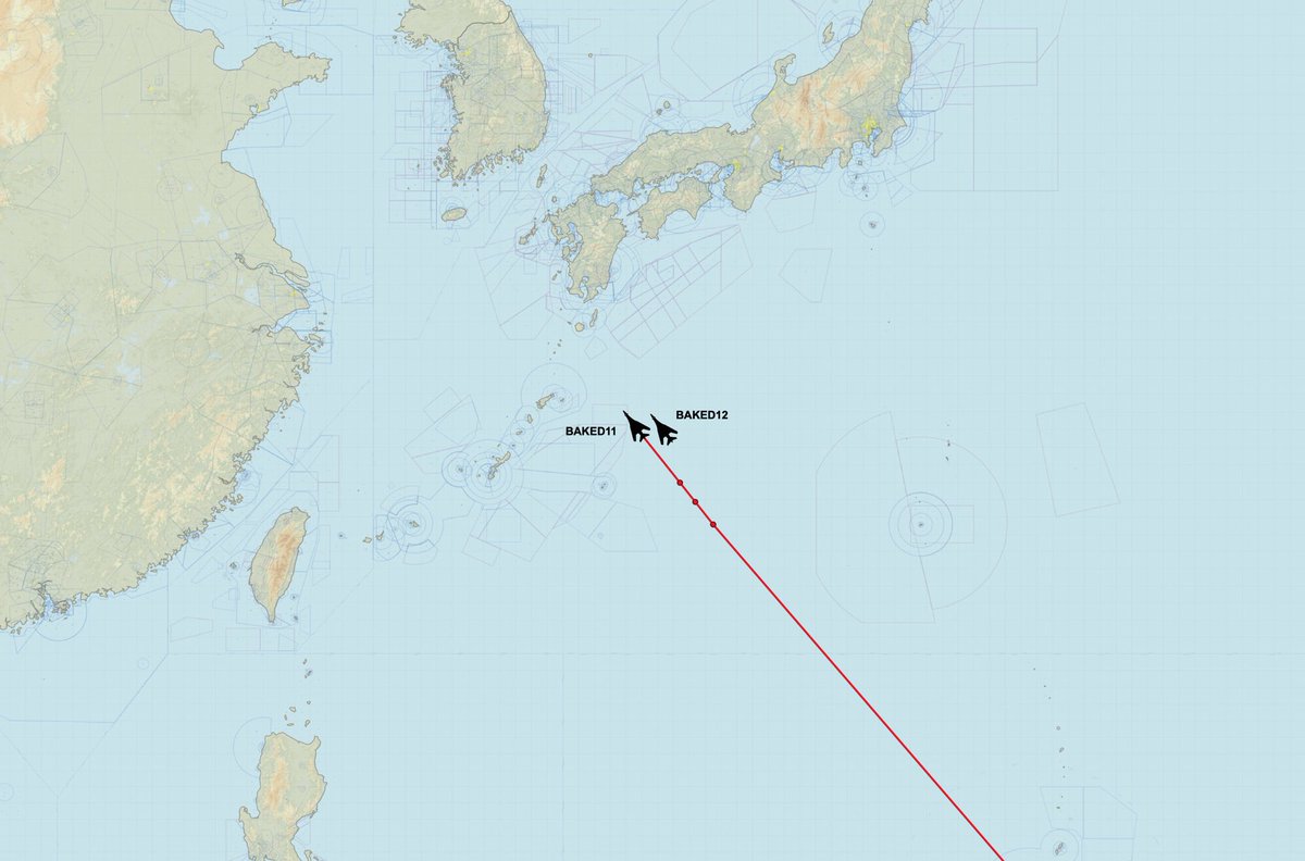 USAF B-1Bs BAKED11 & 12 departed Andersen AFB, Guam heading towards South Korea. Likely a show of force following North Korea's ICBM launch yesterday