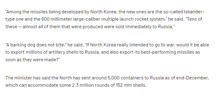 Ministerul Apărării din Republica Coreea a declarat că LMR de 600 mm au fost vândute Rusiei