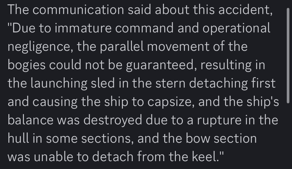 During the launch of a new Navy destroyer in North Korea, the vessels stern sled detached, whereupon she capsized and sunk. The Supreme Leader, Kim Jong Un, was in attendance. He called the incident a criminal act