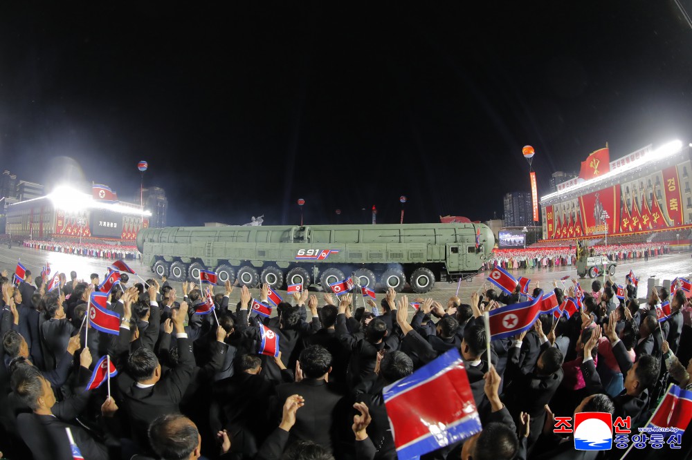 The most powerful nuclear strategic weapon system North Korea showing Hwasong 20 at military parade in Pyongyang