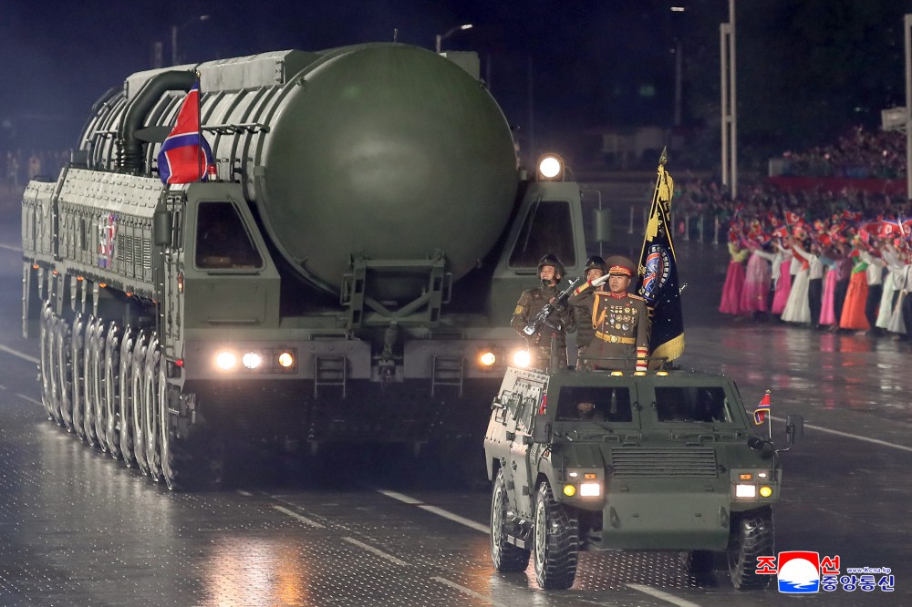 The most powerful nuclear strategic weapon system North Korea showing Hwasong 20 at military parade in Pyongyang