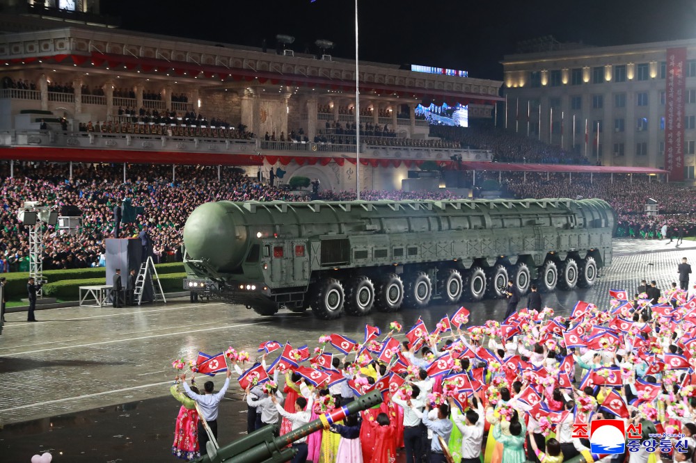 The most powerful nuclear strategic weapon system North Korea showing Hwasong 20 at military parade in Pyongyang