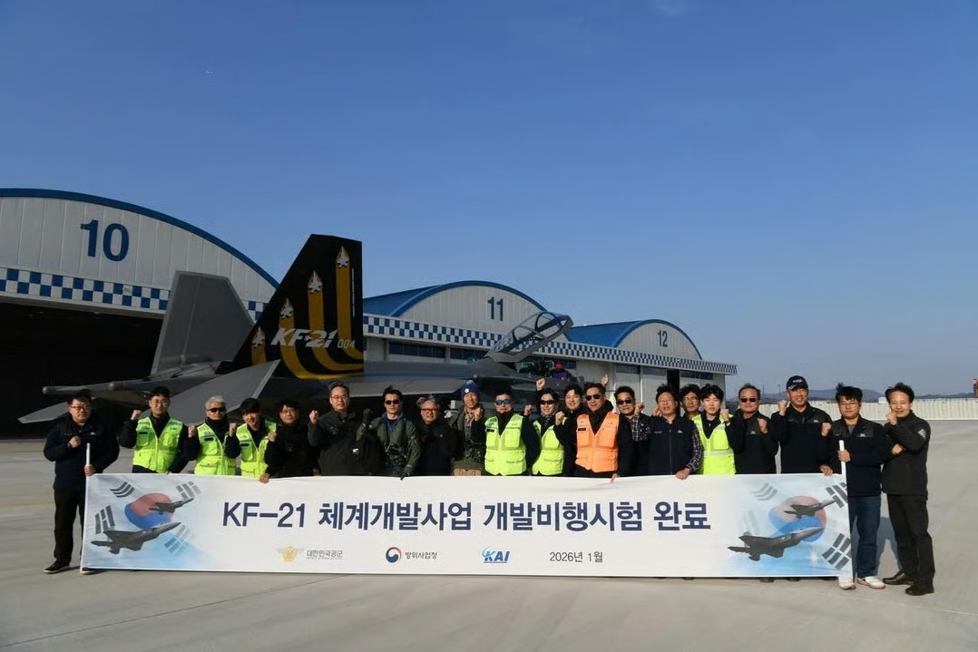 South Korea has completed all planned developmental flight tests for its domestically produced KF-21 Burami fighter jet. Approximately 1,600 accident-free flights were conducted over 42 months. Supersonic flight, AESA radar, and weapons firing capabilities were confirmed